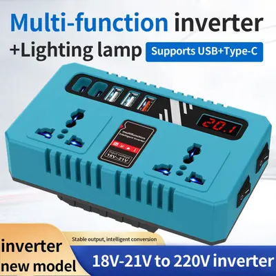 21V to 220V Inverter for Lithium Power Tool Battery, USB Charging Lamp - 2