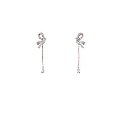 Korean zircon bow earrings for women, lightweight luxury