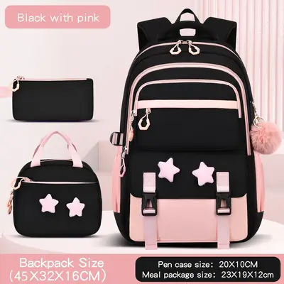 Waterproof Girls' School Backpack Set of 3, Large Capacity - 8