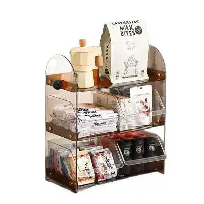 Cosmetics storage rack, desktop, with cup and tea bag compartments