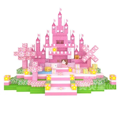 Pink Castle Magnetic Building Blocks Educational Toy, Light-Up - 6