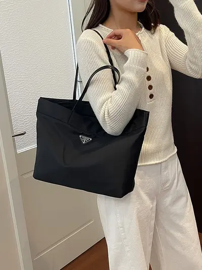 Waterproof Oxford Cloth Tote Bag, Waterproof Nylon Single-Shoulder Bag for Women, Large Capacity Shopping Bag, Black, Large Capacity, Lightweight