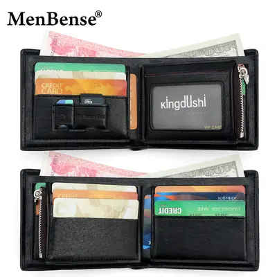 Men's Short Wallet with Multiple Card Slots and Side Zip Coin Pocket - 5