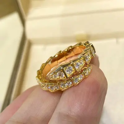 Snake-shaped bracelet with full rhinestones, 18k gold plating - 13