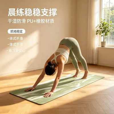Thick Non-Slip PU Rubber Yoga Mat, Two-Tone - 4