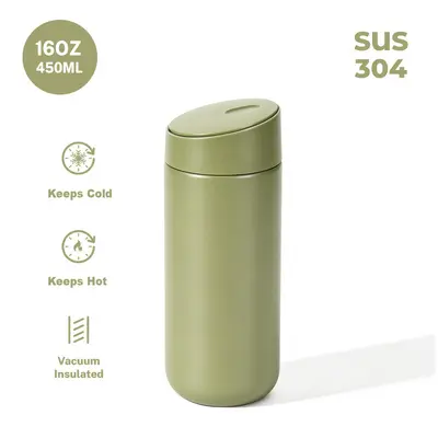 304 Paslanmaz Çelik Çift Katmanlı Vakumlu Termos 450ml Kaymalı Kapaklı Taşınabilir Su Şişe - 6