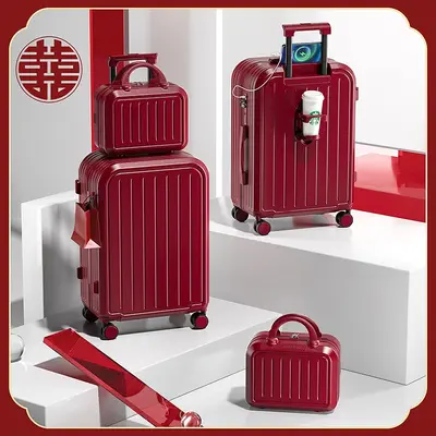 Red Wedding Dowry Suitcase with Combination Lock, 2-Piece Set