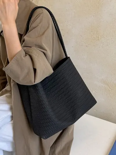 Große geflochtene Tote Bag für Damen, weiche Schultertasche im koreanischen Stil