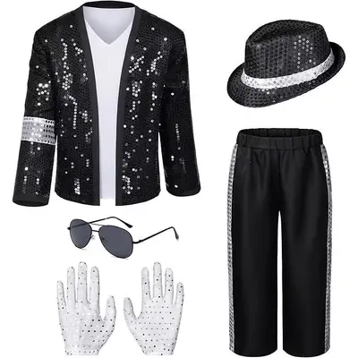 Jackson Kinder-Showkostüm Pailletten-Set Tanz-Auftrittskostüm Cosplay-Bühnenkostüm Jungen Trendy