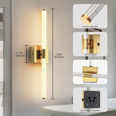 Cordless Rechargeable Bedside Wall Lamp, Decorative Lighting