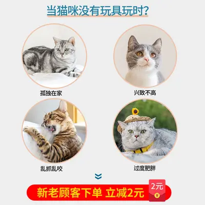 逗猫棒小猫玩具逗猫咪用品大全自嗨耐咬长杆逗猫棒神器羽毛猫抓板 - 4