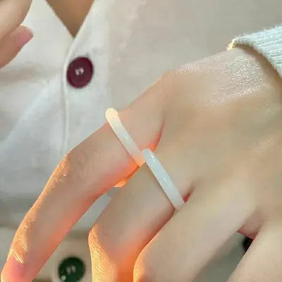 天然桃花酿素圈戒指小红书爆款ins金丝玉甜美手环简约闺蜜款圆环 - 9
