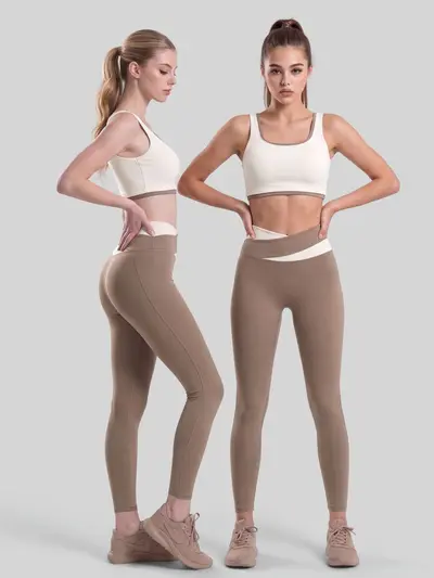 Juyitang Color-Block Yoga Set, Nude-Feel, High-Waist