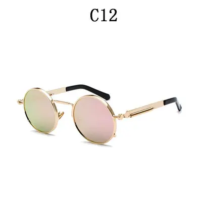Round Steampunk Sunglasses, Unisex Vintage Style, Metal Frame with Spring Temples