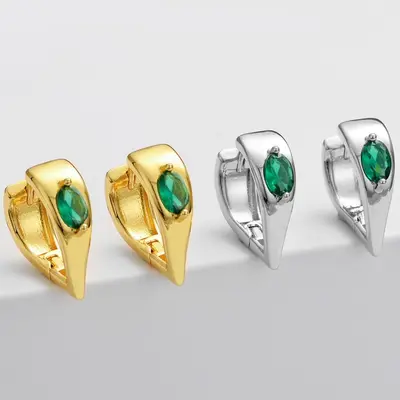 Emerald Zircon Heart-Shaped Earrings for Women, Minimalist Fashion Ear Studs