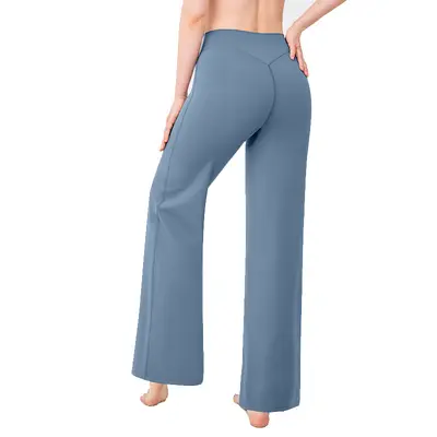 Damen Yogahose mit weitem Bein, hoher Bund, Po-Lifting, nahtlos - 6