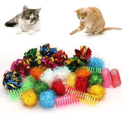 Etkileşimli kedi oyuncak seti, yaylı top ve çanta