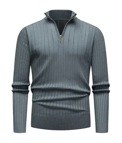 Herren-Strickpullover, Langarm, halbhoher Stehkragen, Reißverschluss, vertikale Streifen - 8