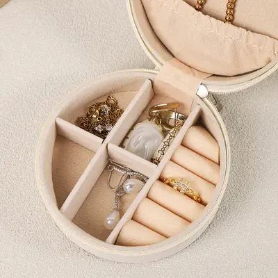 Trend Setter Minimalist Yuvarlak Takı Saklama Kutusu Fermuarlı Küpe Yüzük Kutusu Kişisel Seyahat Aksesuar Kutusu Stokta
