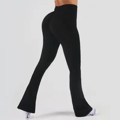 High-Waisted Solid Yoga Leggings, Slim Fit with Micro Flare, Quick-Dry - 7