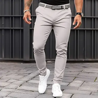 Herren Uni Slim-Fit Freizeithose mit Taschen und Reißverschluss - 11