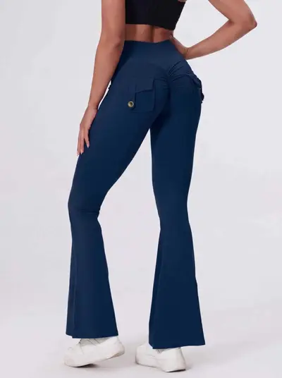 Women's Yoga Pants with Cargo Pockets, Peach Hip-Lift, Flared - 12