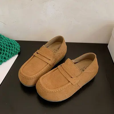 Women's Retro Loafers with Inner Heel Lift, Soft Sole, Flat Bean Shoes - 8