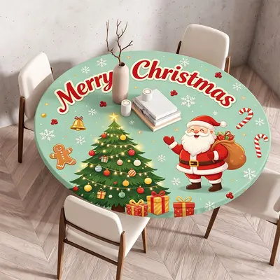 Çapraz Sınır Noel Süt İpek Elastik Tam Kapalı Yuvarlak Masa Örtüsü Ev Açık Hava Kişisel Tatil Yemek Masası Kapağı Masa Örtüsü Toptan - 9