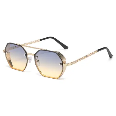 2026 Multi-Edge Double-Bridge Women's Sunglasses with Metal Chain Temples - 12