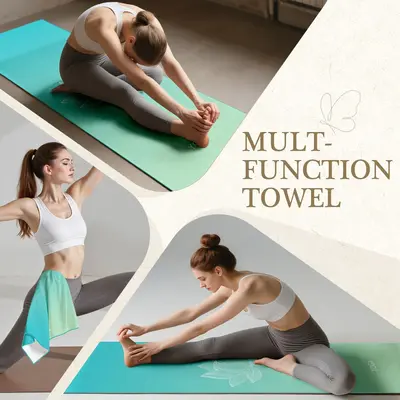 Non-Slip Yoga Mat Towel with Corner Straps, Quick-Dry - 4