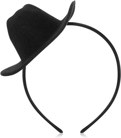 Pink feather mini cowboy hat headband for girls - 7