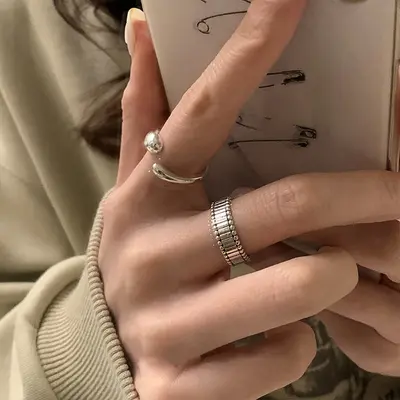 Geometric silver ring for women, minimalist - 2