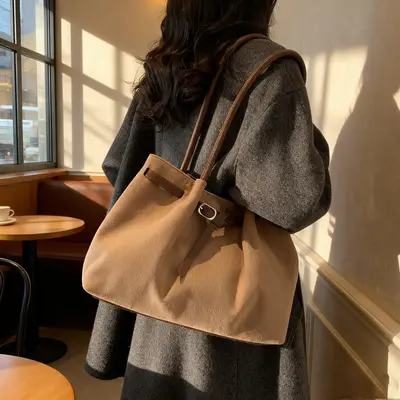 Large Capacity Faux Suede Women's Tote Bag Single Shoulder - 3