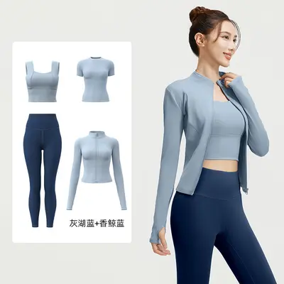 Damen-Yoga-Set 4-teilig: Strickjacke, Sport-BH, T-Shirt und Yogahose - 9
