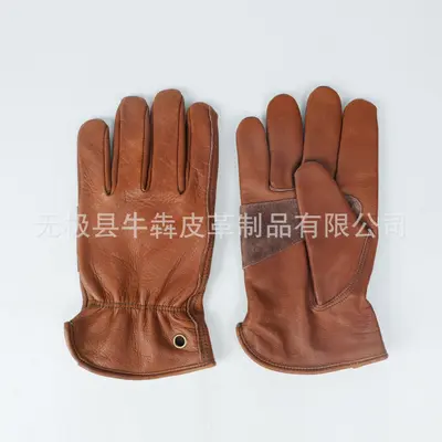 Brown Cowhide Leather Work Gloves, Protective Work Gloves