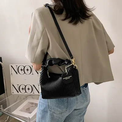 Vertical Striped Retro Women's Handbag 2025 Winter Single-Shoulder Crossbody - 7