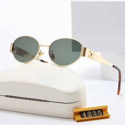 Ovale Metall-Sonnenbrille, Cat-Eye, breiter Rahmen - 4