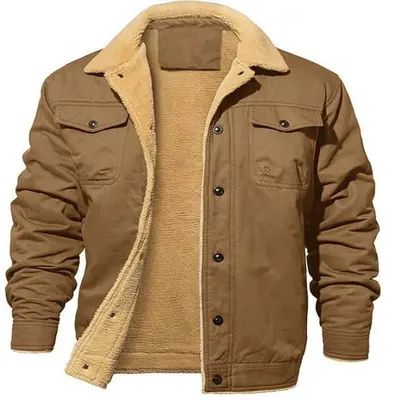2024 Autumn Winter Men's Fleece-Lined Cotton Workwear Jacket