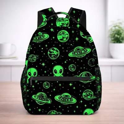 Glow-in-the-Dark Alien Planet Pattern Student Backpack for Boys - 1