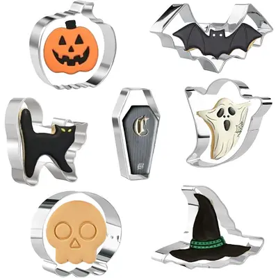Stainless Steel Halloween Cookie Press Mold, Pumpkin and Bat Shapes