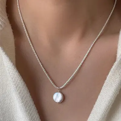 S925 gümüş inci kolye kadın kilitleme zinciri - 13