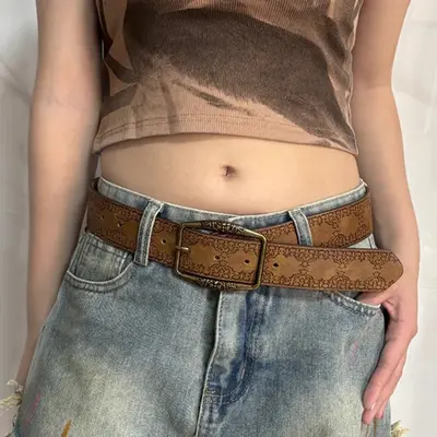 Amerikan kemer erkek kemeri y2k kadın 2025 yeni stil genç ateşli kız etekli lüks trend retro kahverengi