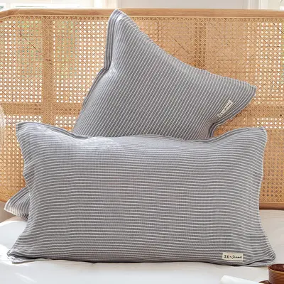 Pure Cotton Gauze Pillow Towel Set of 2, Single Size, with Ties - 6