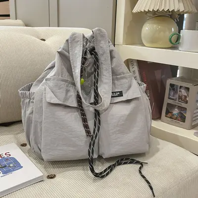 Japanese-Style Large Canvas Drawstring Bucket Backpack - 10