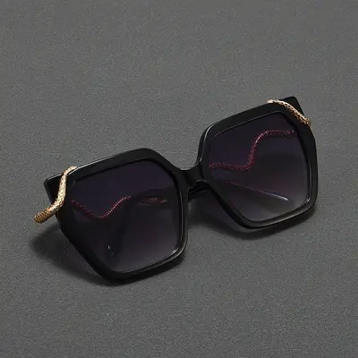 Large Square Frame Sunglasses with Metal Snake-Shaped Mirror Temples - 11