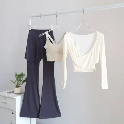 Yoga-Hose mit hohem Bund, Langarmshirt, 3-teiliges Set - 9