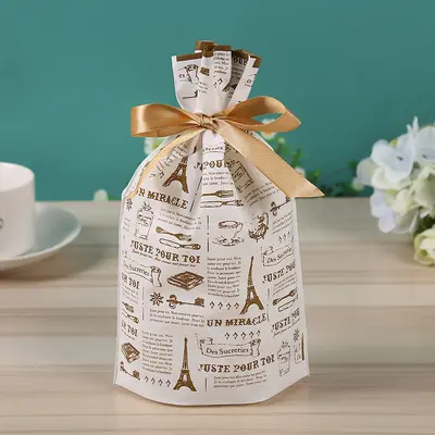 Drawstring Candy Packaging Bag with Ribbon, Snowflake Pattern for Baking Snacks