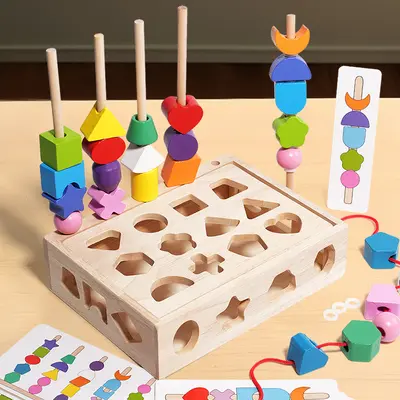 Children's Educational Bead Stringing and Shape Matching Toy - 1