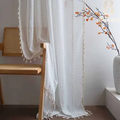 Baba Fabric Nordic Style Cross-Border Simple Window Screen Living Room Bedroom Balcony Bay Window Lace Tulle Curtain Factory Finished Product Wholesale