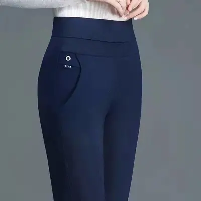Yüksek Bel Esnek Düz Paça Kadın Uzun Pantalonu - 11